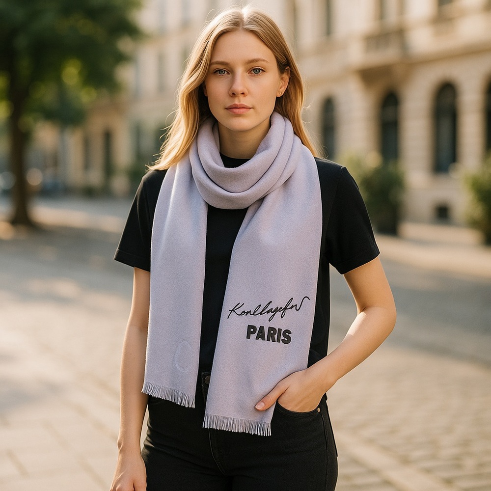 NWOT KARL LAGERFELD PARIS SEQUINS EMBROIDERED LOGO SUPER SOFT SCARF